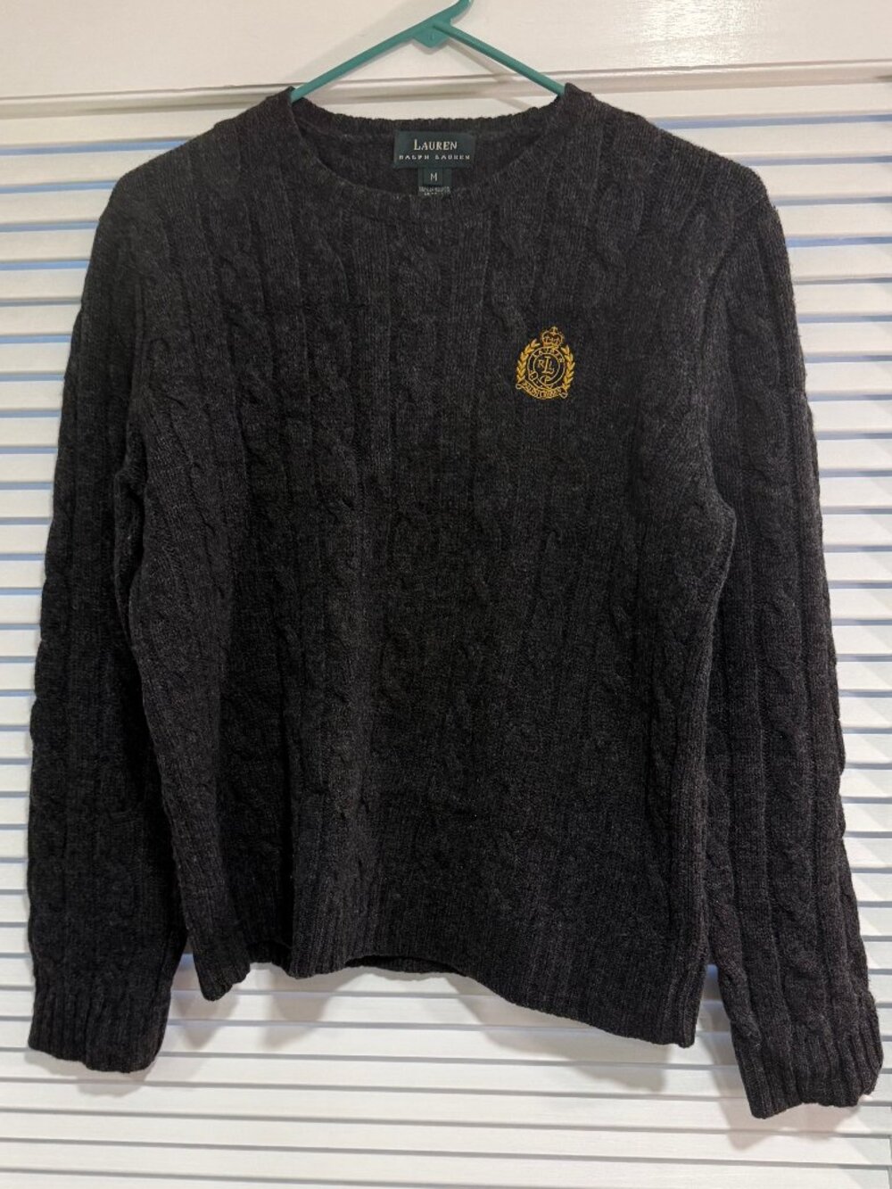 Ralph Lauren Lambswool Cable-Knit Crest Sweater Women Size Medium